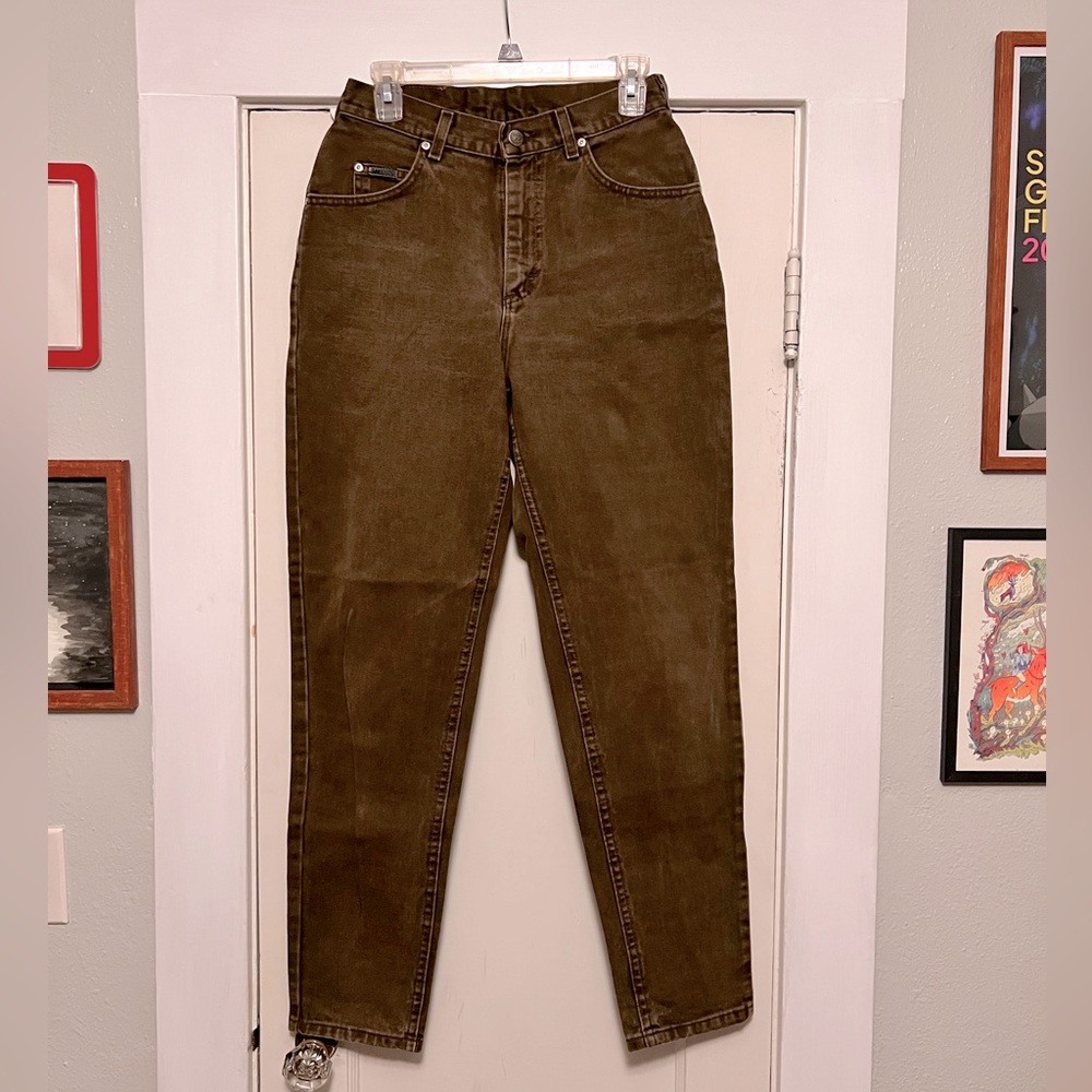 Vintage Lee Riveted Army Green Denim Pants size 28